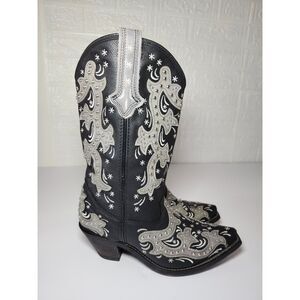 Rockin Country Western Boots Women's Black Leather Studded Western Size 8